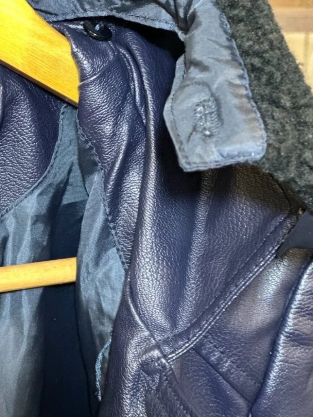 French Connection Faux Leather Moto Jacket Size X-Large Navy - Picture 10 of 14